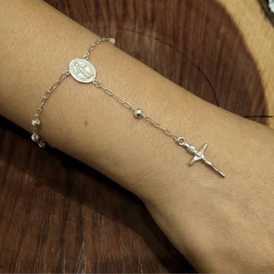 Pulseras Importado Denario Virgen y Bolitas 4mm