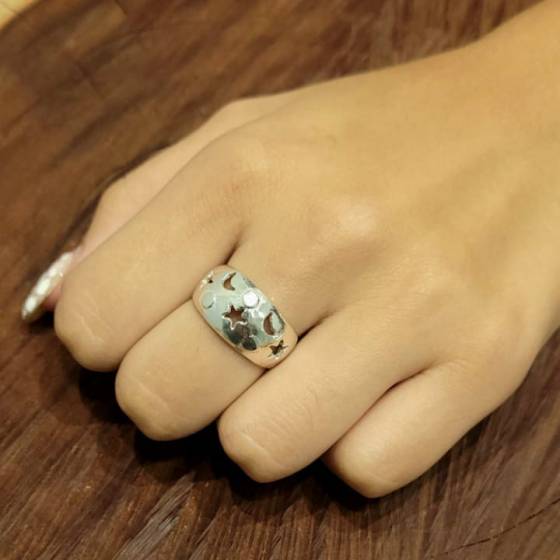Anillos Luna y Estrellas Grande