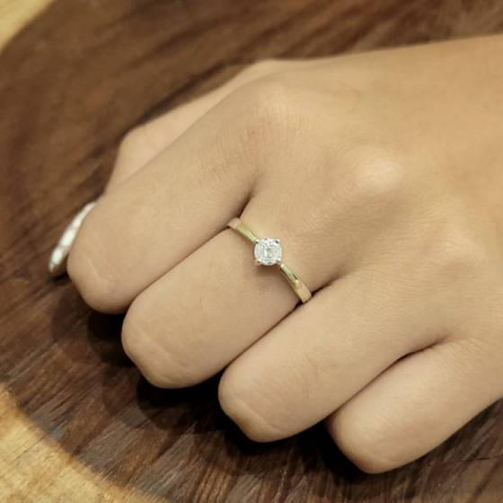 Anillos Solitario Plata y Oro