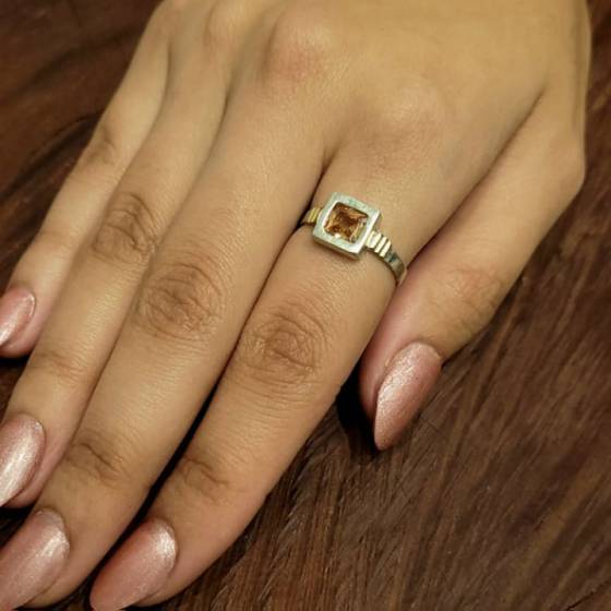Anillos Cuadrado c/Cubic Plata y Oro