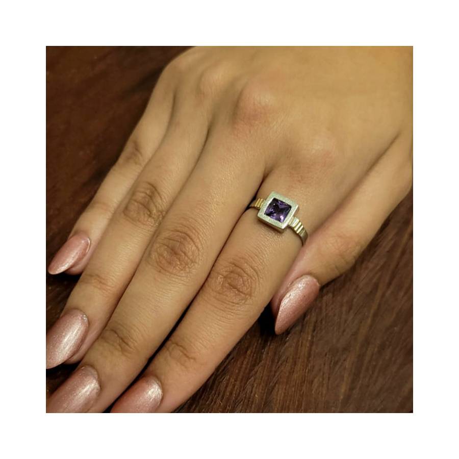 Anillos Cuadrado c/Cubic Plata y Oro