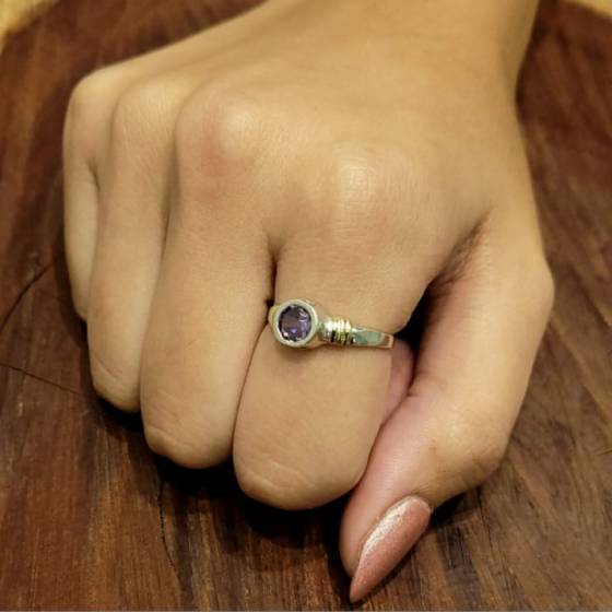 Anillos Redondo de Piedra Plata y Oro
