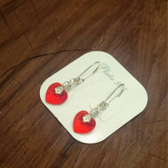 Aros Colgante Brisura de Corazón Rojo Sw