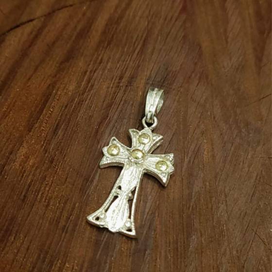 Dijes Cruz Calado 30mm Plata y Oro