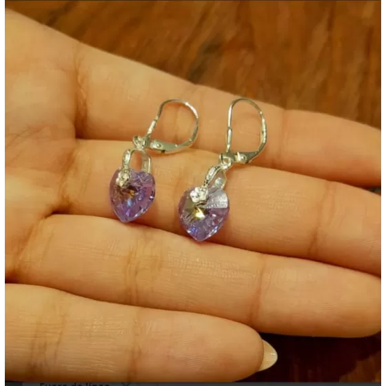Aros Colgante Brisura de Corazón Lila Sw