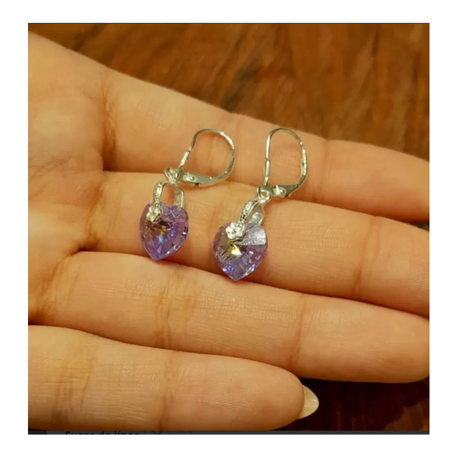 Aros Colgante Brisura de Corazón Lila Sw
